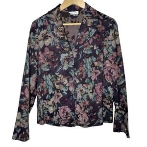 Coldwater Creek Jacket Women's Large Floral Tapestry Blazer Purple Grannycore